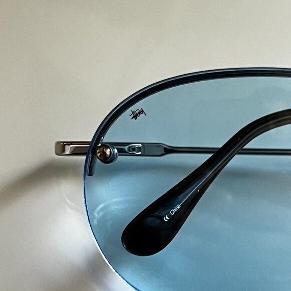 Vintage Stussy Aviator Sunglasses 1998 Women's/Unisex Silver Blue Lens - Picture 4 of 16